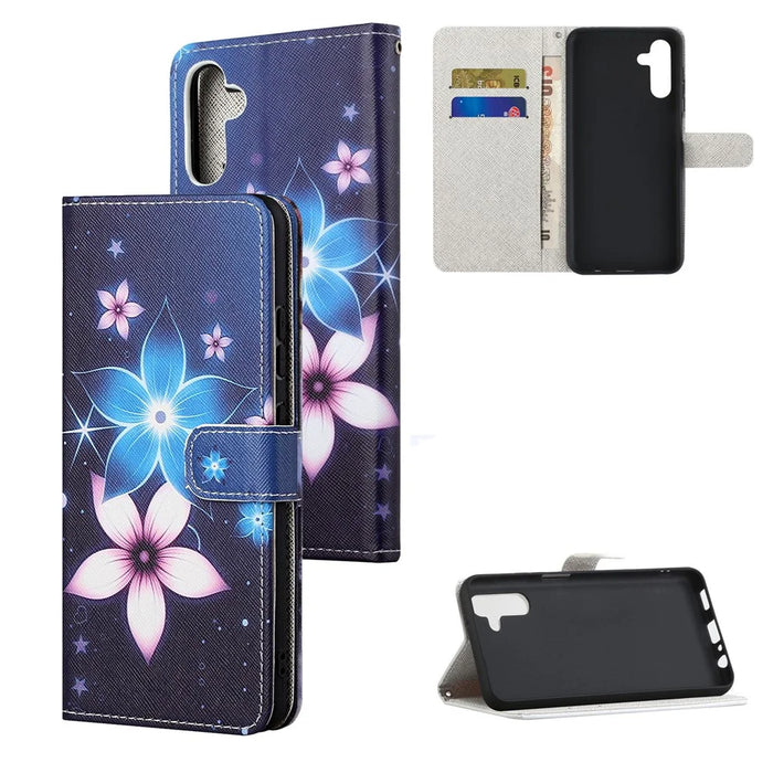 Pattern Printing Cross Texture PU Leather Stand Phone Wallet Shell Case for Samsung Galaxy A13 5G / A04s 4G (164.7mm) - Flower - 6