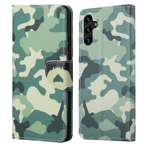 Pattern Printing Cross Texture PU Leather Phone Wallet Stand Case for Samsung Galaxy A13 5G / A04s 4G (164.7mm) - Camouflage - 1