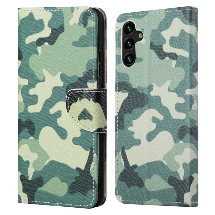 Pattern Printing Cross Texture PU Leather Phone Wallet Stand Case for Samsung Galaxy A13 5G / A04s 4G (164.7mm) - Camouflage - 1