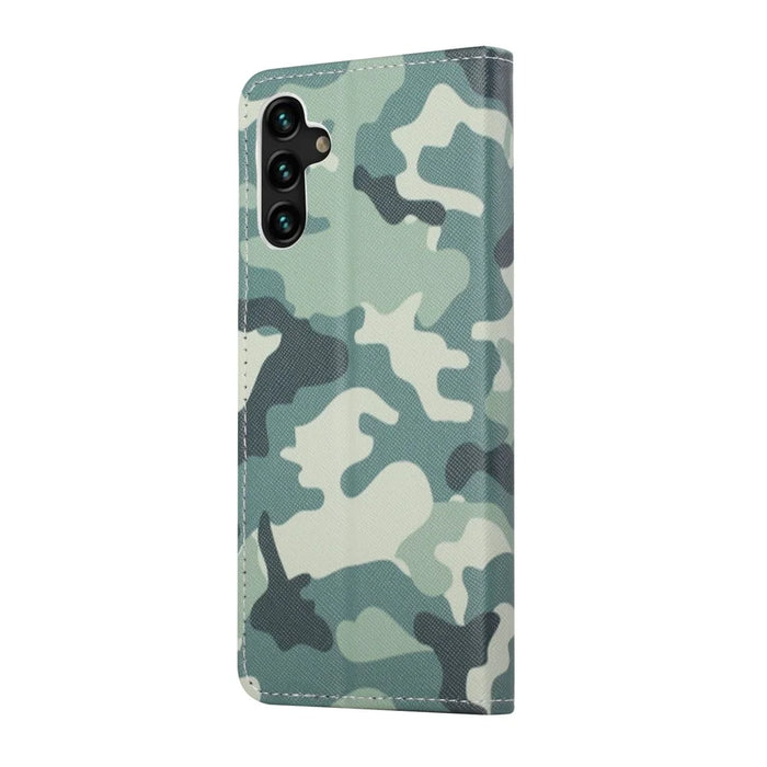 Pattern Printing Cross Texture PU Leather Phone Wallet Stand Case for Samsung Galaxy A13 5G / A04s 4G (164.7mm) - Camouflage - 3