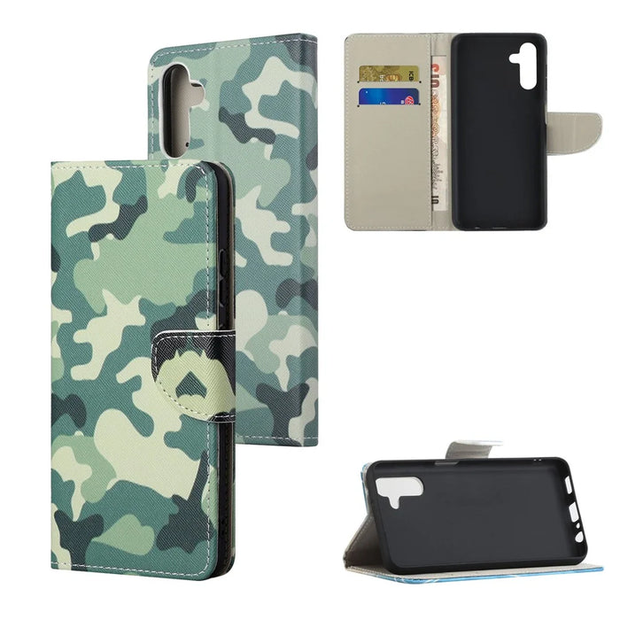 Pattern Printing Cross Texture PU Leather Phone Wallet Stand Case for Samsung Galaxy A13 5G / A04s 4G (164.7mm) - Camouflage - 6