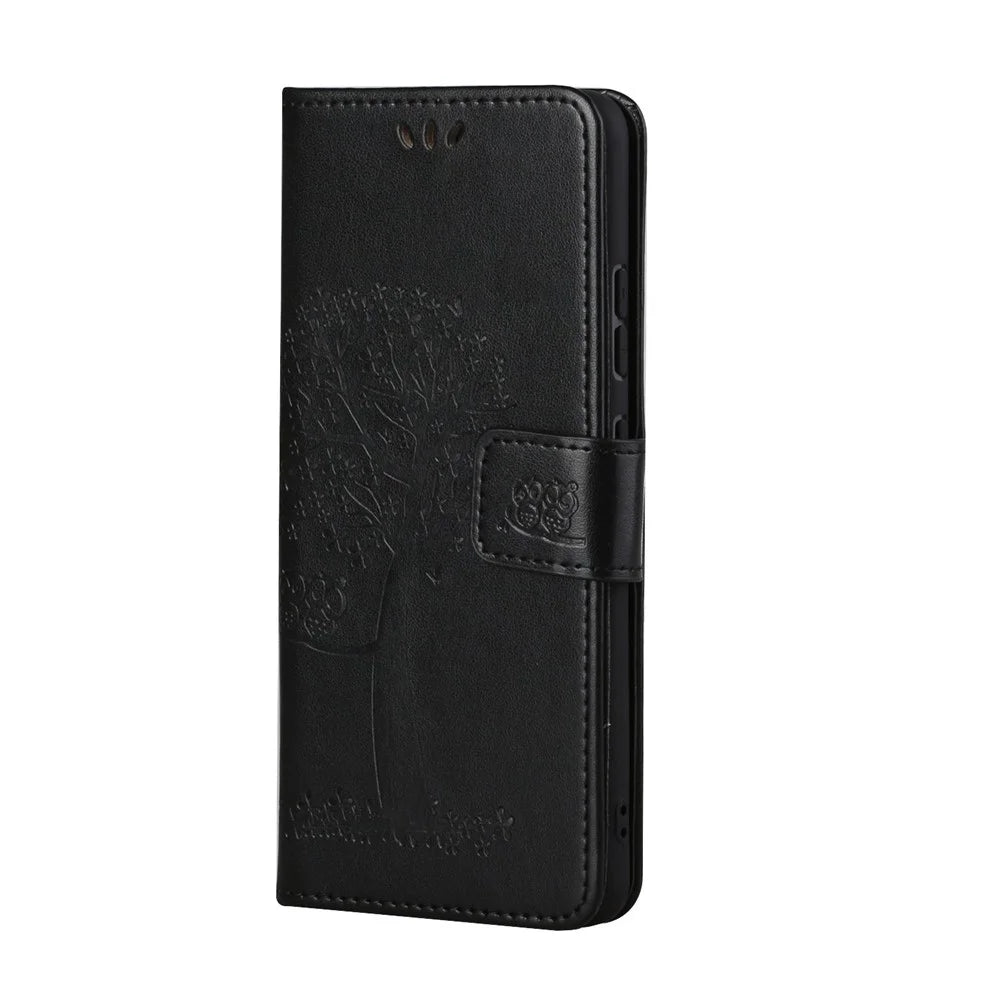 Folio Flip Owl Tree Imprint Leather Wallet Phone Case Shell with Stand for Samsung Galaxy A13 5G / A04s 4G (164.7mm) - Black - 2