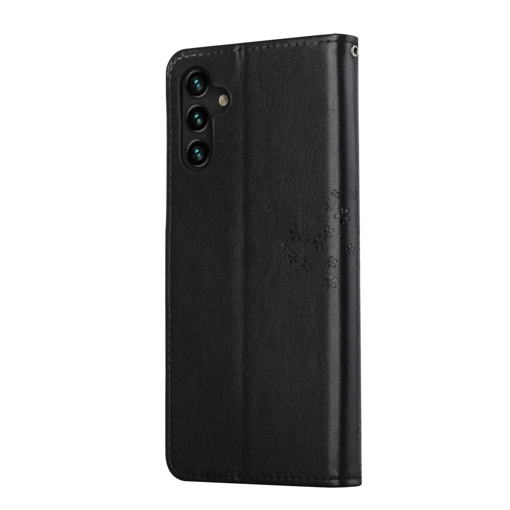 Folio Flip Owl Tree Imprint Leather Wallet Phone Case Shell with Stand for Samsung Galaxy A13 5G / A04s 4G (164.7mm) - Black - 3