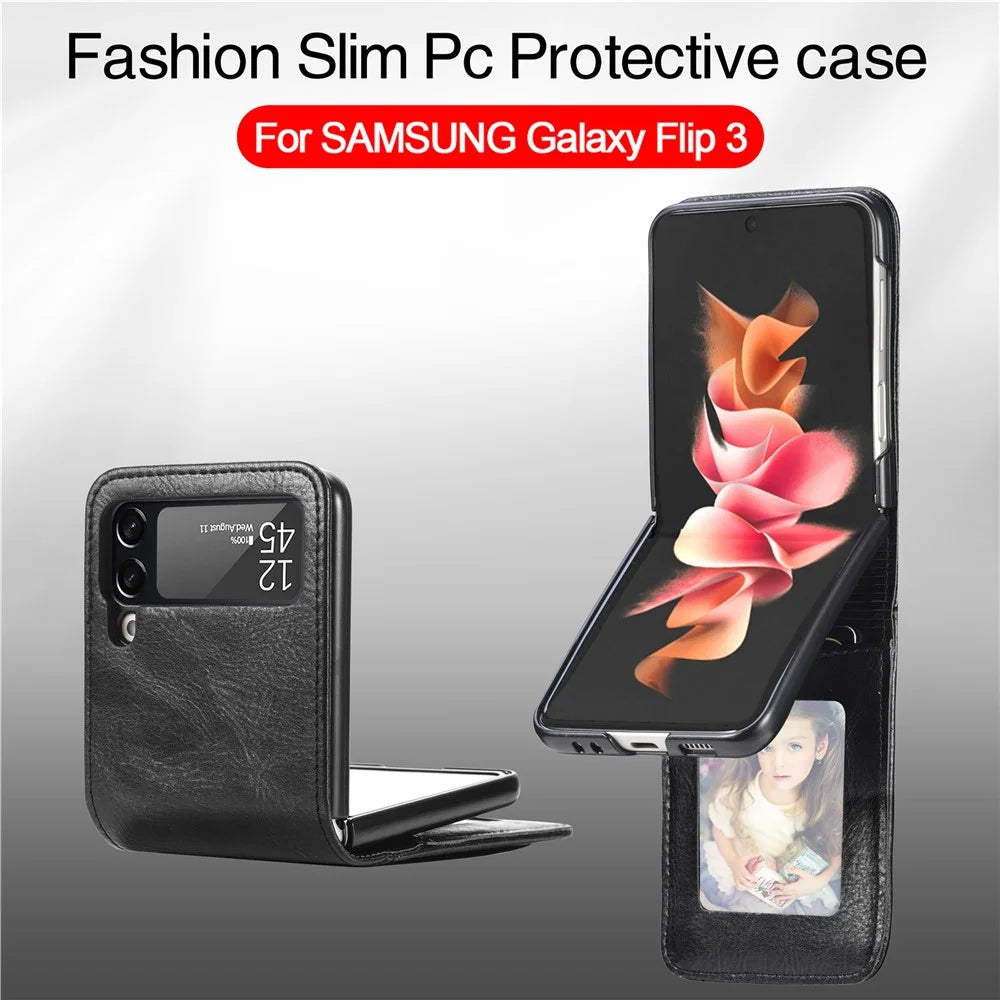 For Samsung Galaxy Z Flip3 5G Wallet Card Slots Design Anti-Drop Anti-Fingerprint Durable PU Leather Phone Case Cover - Black - 2