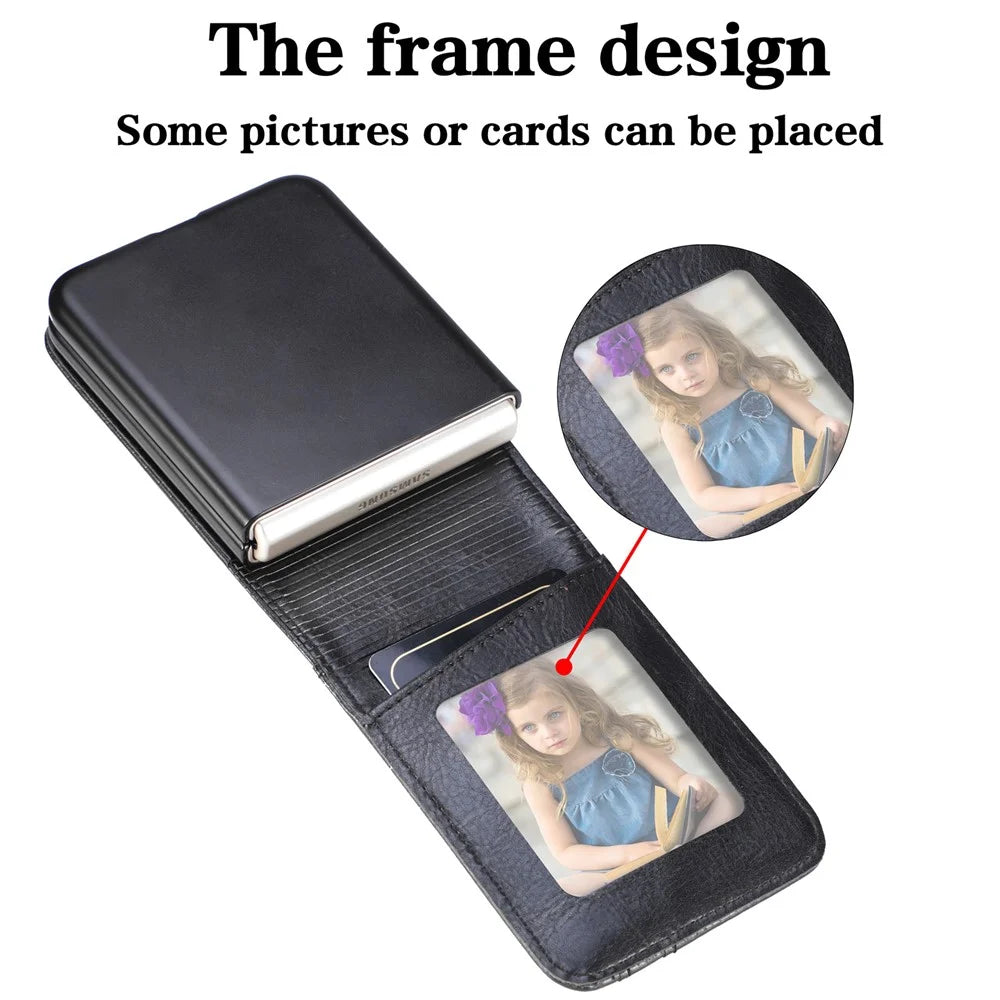 For Samsung Galaxy Z Flip3 5G Wallet Card Slots Design Anti-Drop Anti-Fingerprint Durable PU Leather Phone Case Cover - Black - 3