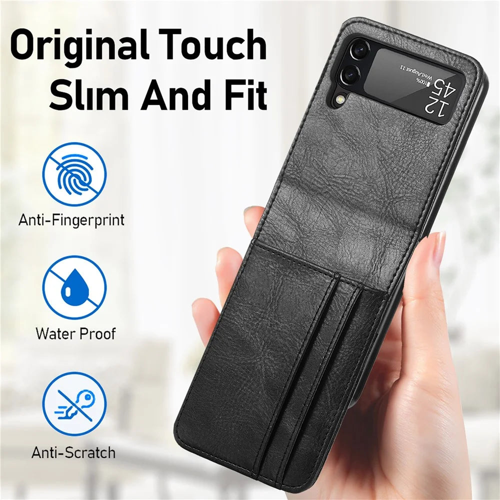 For Samsung Galaxy Z Flip3 5G Wallet Card Slots Design Anti-Drop Anti-Fingerprint Durable PU Leather Phone Case Cover - Black - 6