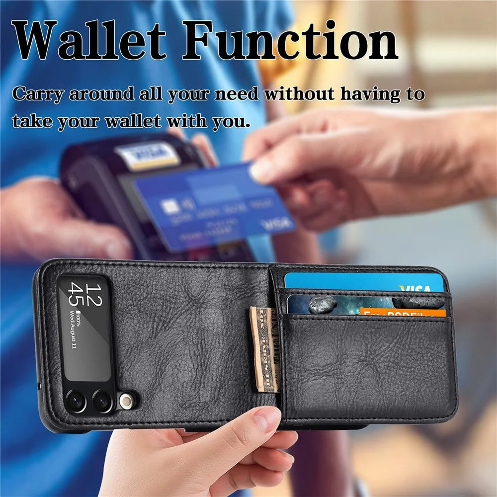 For Samsung Galaxy Z Flip3 5G Wallet Card Slots Design Anti-Drop Anti-Fingerprint Durable PU Leather Phone Case Cover - Black - 7