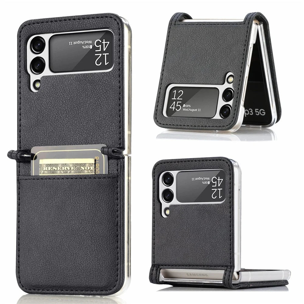 Slim Light Card Slot Design Stylish PU Leather Phone Case for Samsung Galaxy Z Flip3 5G - Black - 1