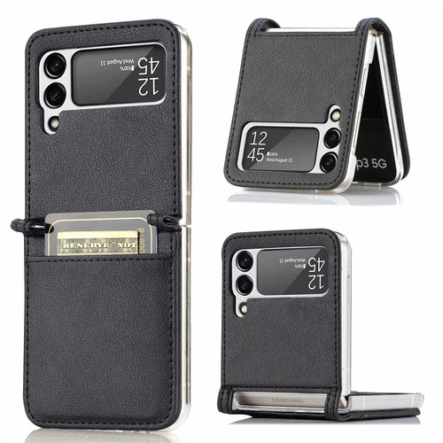 Slim Light Card Slot Design Stylish PU Leather Phone Case for Samsung Galaxy Z Flip3 5G - Black - 1