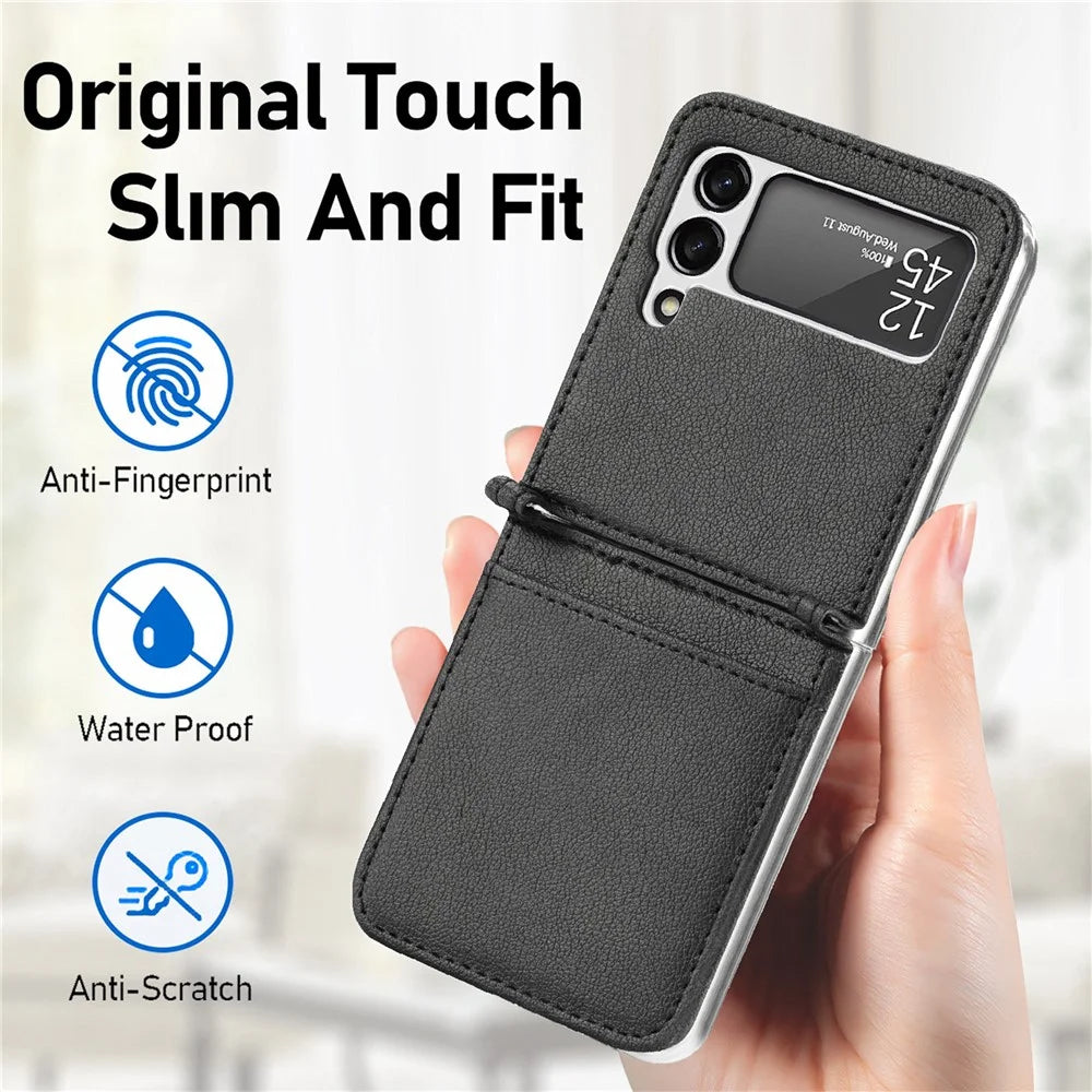 Slim Light Card Slot Design Stylish PU Leather Phone Case for Samsung Galaxy Z Flip3 5G - Black - 2