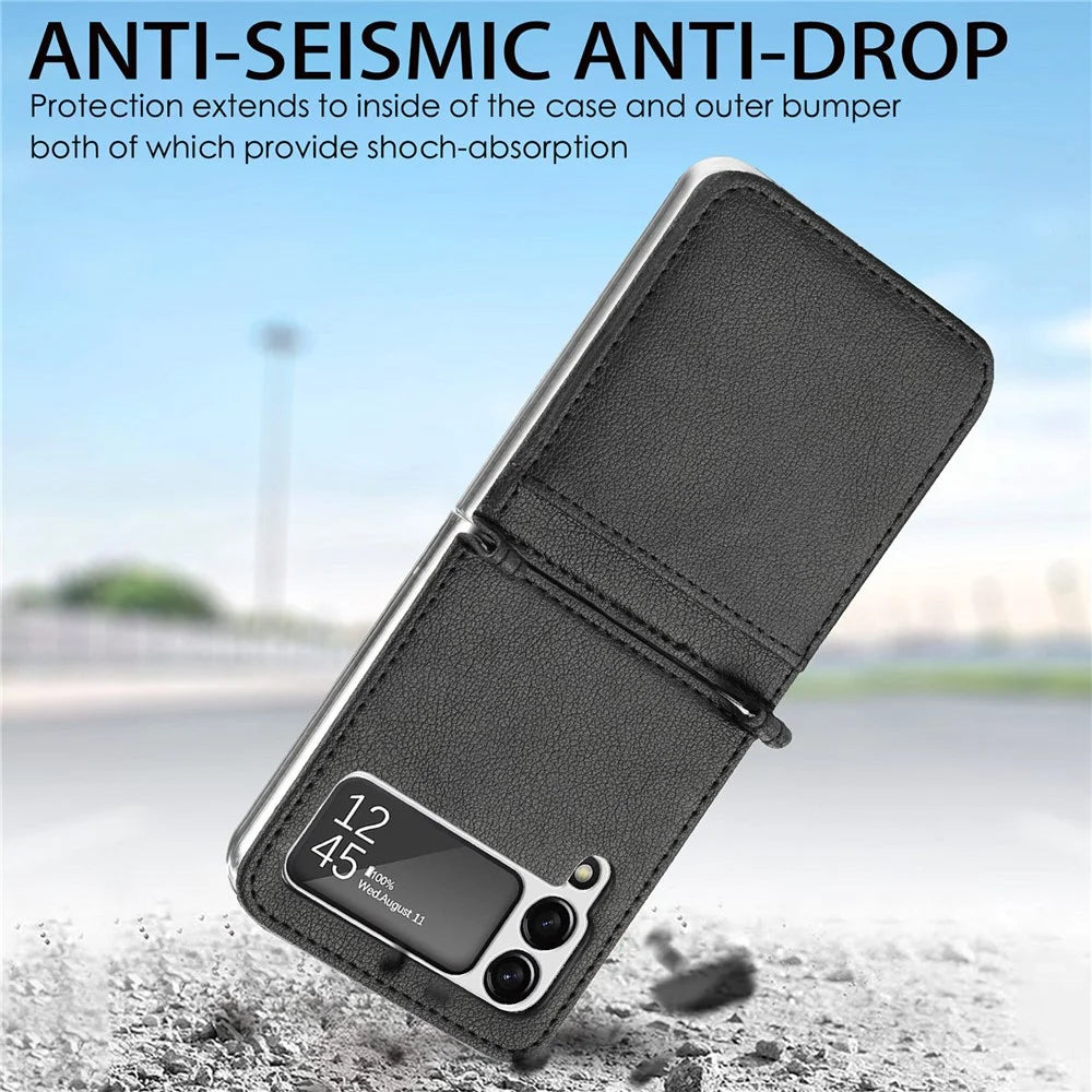 Slim Light Card Slot Design Stylish PU Leather Phone Case for Samsung Galaxy Z Flip3 5G - Black - 3