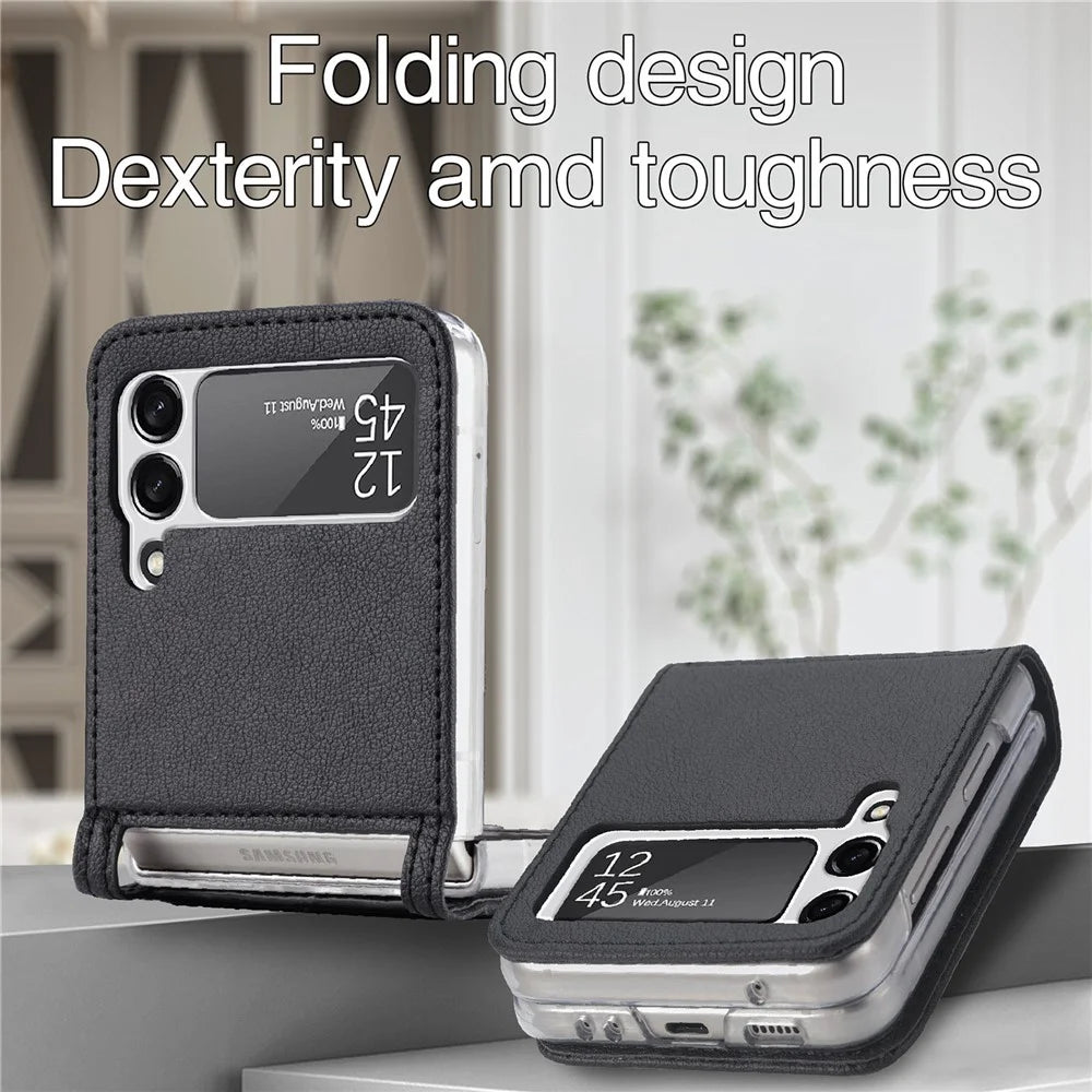 Slim Light Card Slot Design Stylish PU Leather Phone Case for Samsung Galaxy Z Flip3 5G - Black - 4