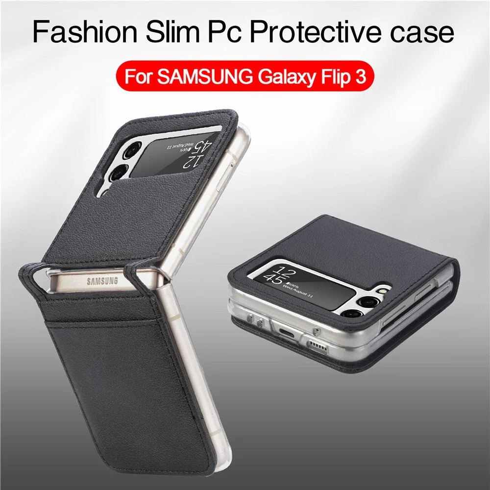 Slim Light Card Slot Design Stylish PU Leather Phone Case for Samsung Galaxy Z Flip3 5G - Black - 5