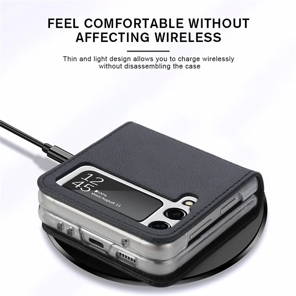 Slim Light Card Slot Design Stylish PU Leather Phone Case for Samsung Galaxy Z Flip3 5G - Black - 6