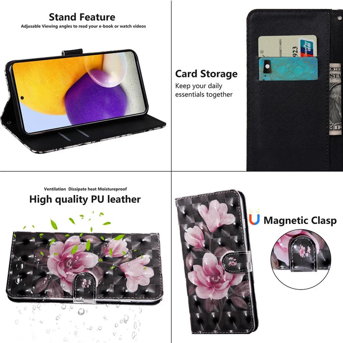 3D Creative Pattern Printing PU Leather Folio Flip Wallet Case Stand Magnetic Closure Cover with Strap for Samsung Galaxy S22 5G - Pink Flowers - 5