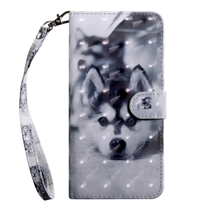 3D Pattern Printing PU Leather Wallet Stand Phone Case with Wrist Strap for Samsung Galaxy A13 5G / A04s 4G (164.7mm) - Dog - 2