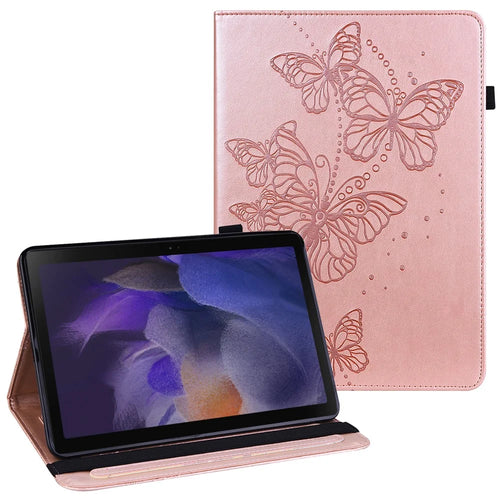 Auto Wake/Sleep Stand Tablet Case Imprinting Butterflies Leather Wallet Cover for Samsung Galaxy Tab A8 10.5 2021 - Rose Gold - 1