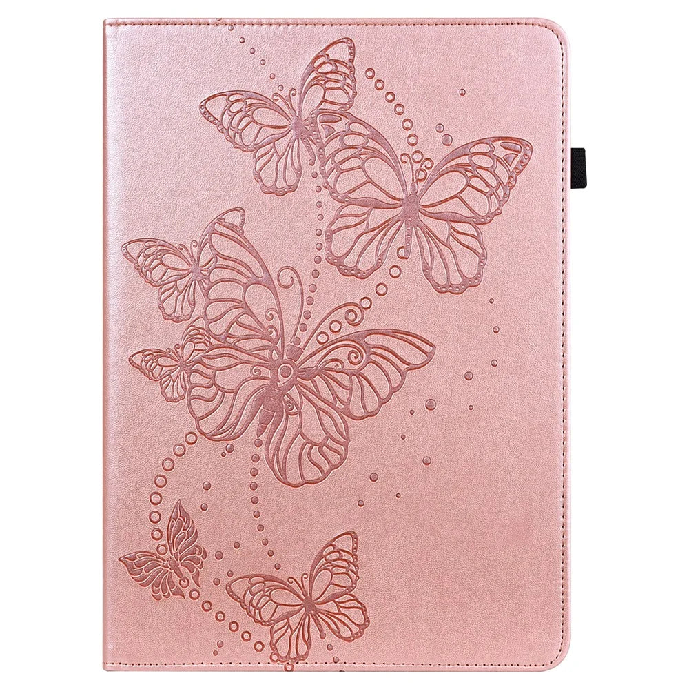 Auto Wake/Sleep Stand Tablet Case Imprinting Butterflies Leather Wallet Cover for Samsung Galaxy Tab A8 10.5 2021 - Rose Gold - 2