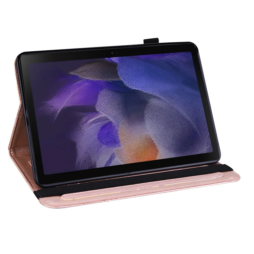 Auto Wake/Sleep Stand Tablet Case Imprinting Butterflies Leather Wallet Cover for Samsung Galaxy Tab A8 10.5 2021 - Rose Gold - 4