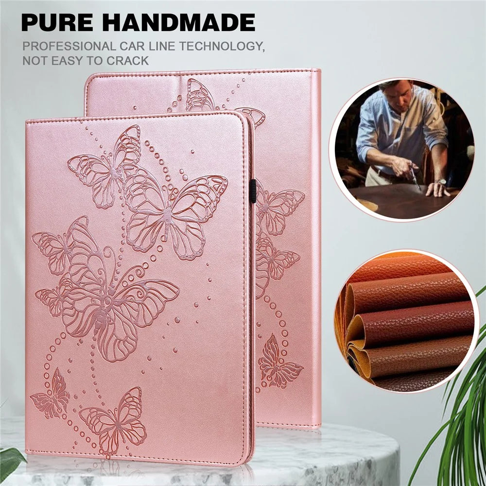 Auto Wake/Sleep Stand Tablet Case Imprinting Butterflies Leather Wallet Cover for Samsung Galaxy Tab A8 10.5 2021 - Rose Gold - 5