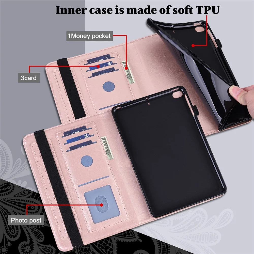 For Samsung Galaxy Tab A8 10.5 2021 Stylish Imprinting Flower Auto Wake/Sleep Stand Tablet Cover Leather Case with Card Holder - Rose Gold - 4