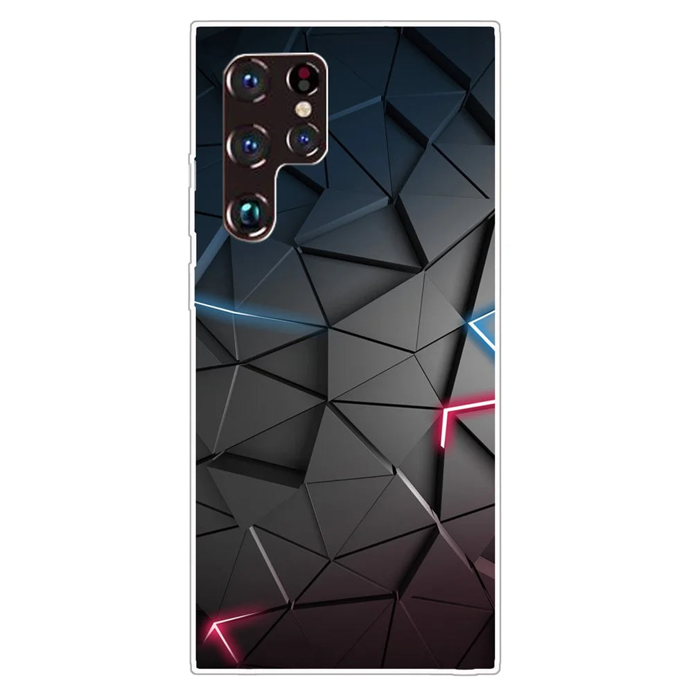 Ultra-Thin Pattern Printing Scratch-Resistant Anti-Yellow Well-Protected TPU Phone Case for Samsung Galaxy S22 Ultra 5G - Solid Geometry - 1