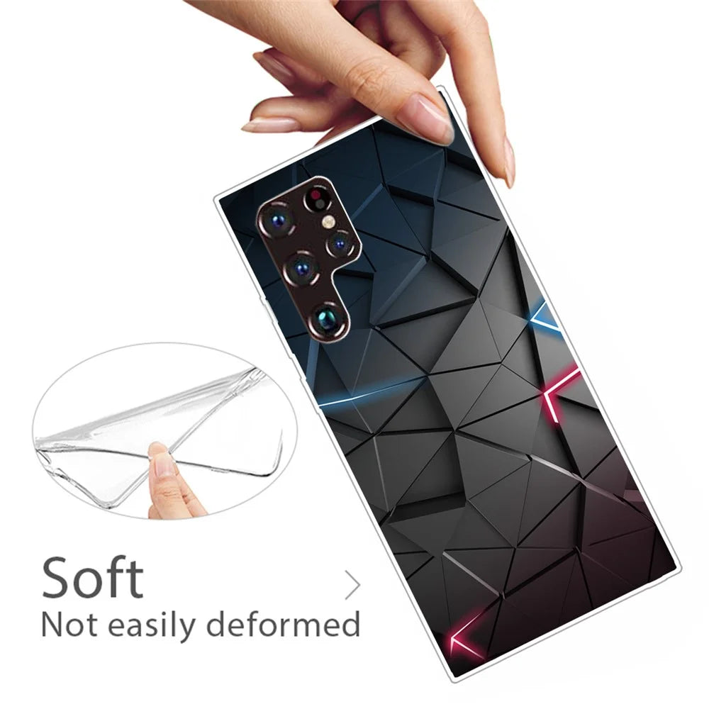 Ultra-Thin Pattern Printing Scratch-Resistant Anti-Yellow Well-Protected TPU Phone Case for Samsung Galaxy S22 Ultra 5G - Solid Geometry - 2