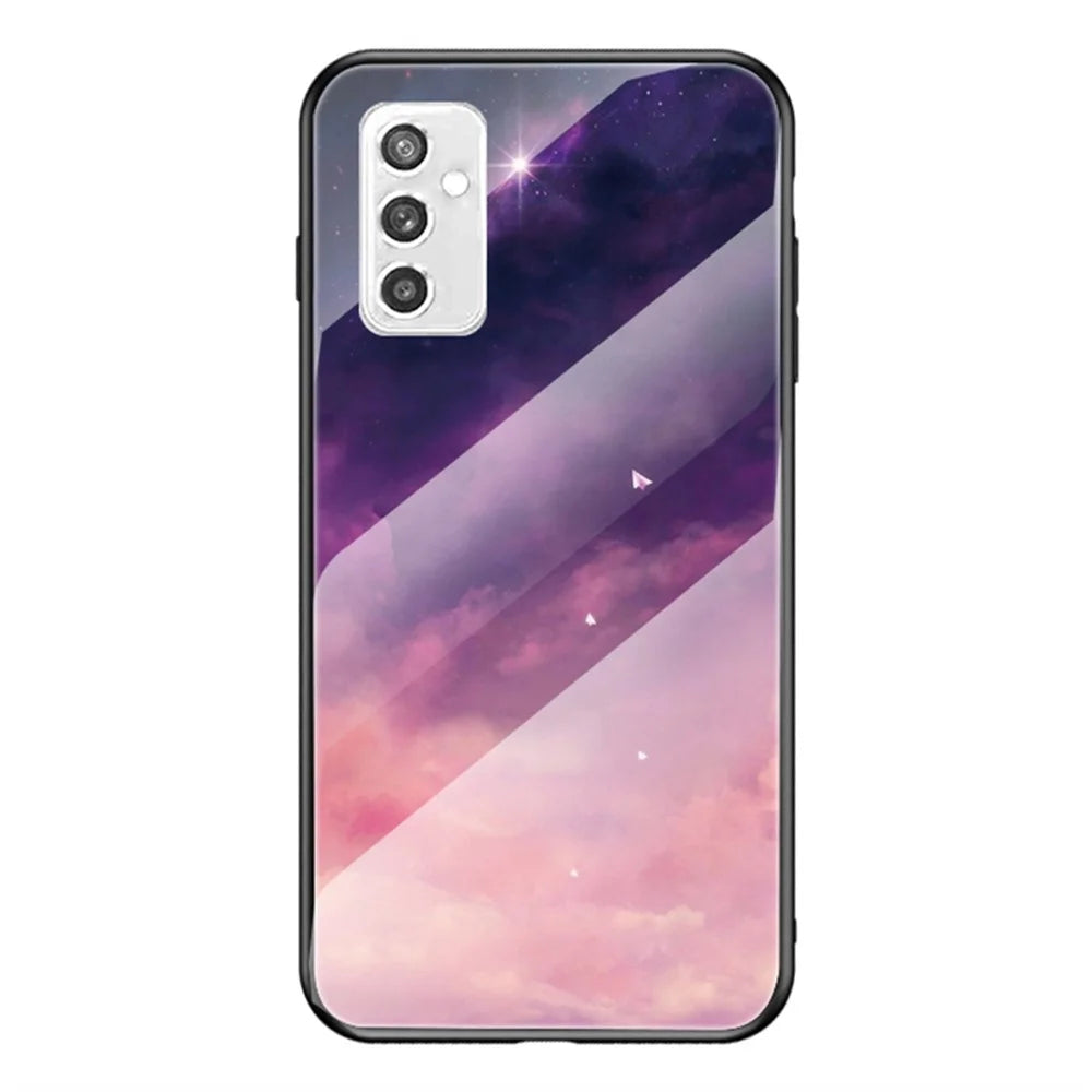 Starry Sky Series Soft TPU Bumper Frame Shockproof Tempered Glass Back Cover for Samsung Galaxy M52 5G - Dream Starry Sky - 1
