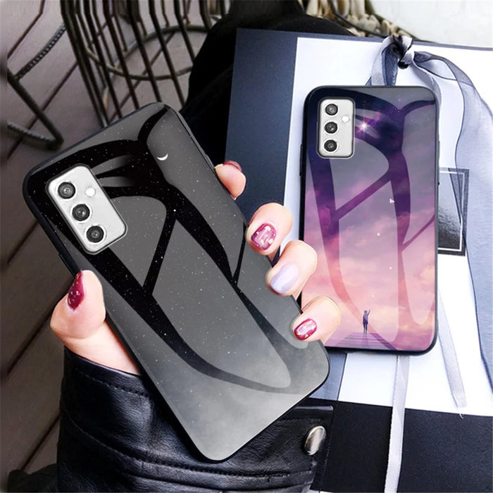 Starry Sky Series Soft TPU Bumper Frame Shockproof Tempered Glass Back Cover for Samsung Galaxy M52 5G - Dream Starry Sky - 6