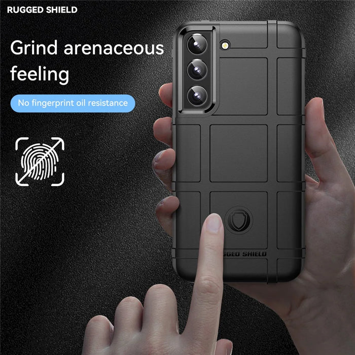 Rugged Square Grid Design Thickened Anti-Drop Anti-Fingerprint TPU Phone Case for Samsung Galaxy S22 5G - Black - 3