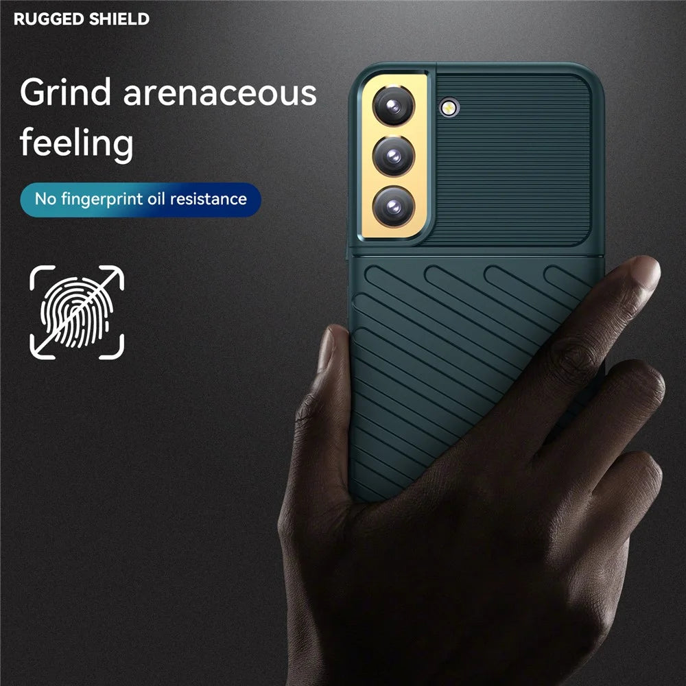 Thunder Series Twill Design Anti-Scratch Anti-Fingerprint Soft TPU Mobile Phone Back Case Cover for Samsung Galaxy S22 5G - Green - 3