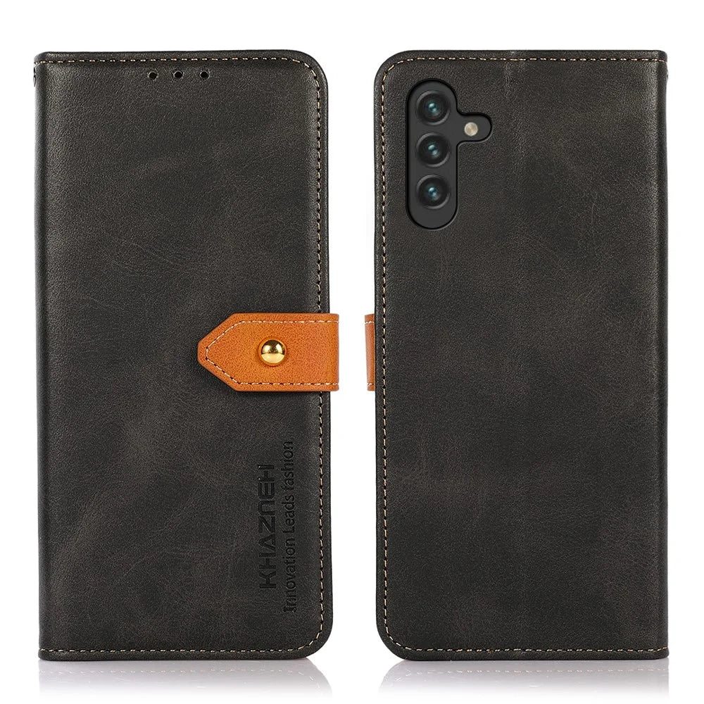 KHAZNEH PU Leather Wallet Stand Folio Cover Shockproof Case for Samsung Galaxy A13 5G / A04s 4G (164.7mm) - Black - 1