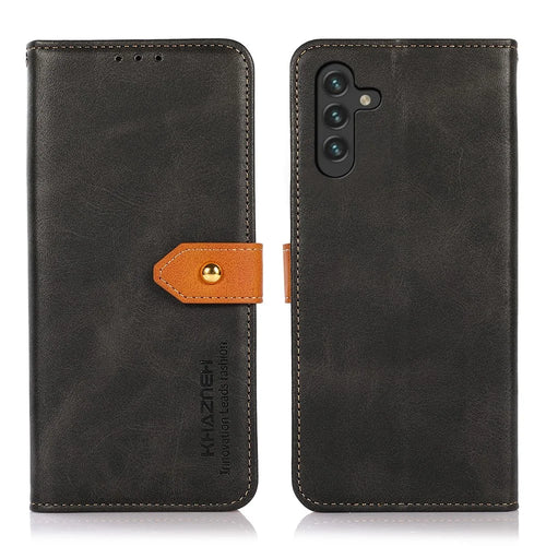 KHAZNEH PU Leather Wallet Stand Folio Cover Shockproof Case for Samsung Galaxy A13 5G / A04s 4G (164.7mm) - Black - 1