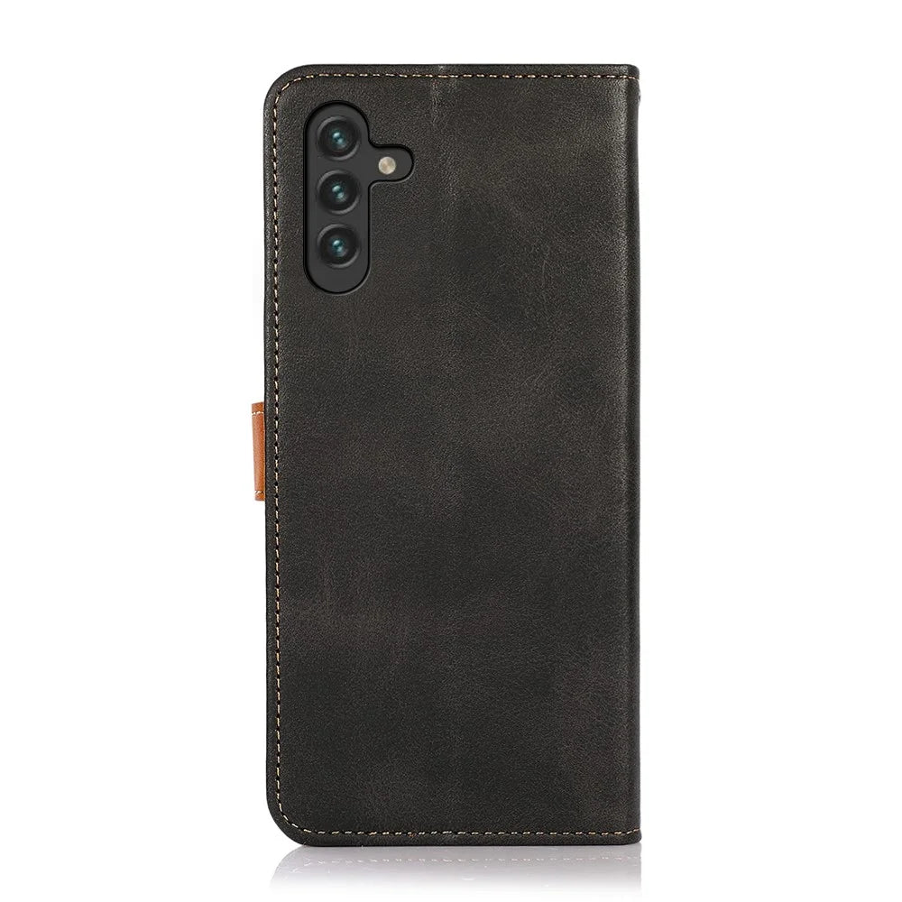 KHAZNEH PU Leather Wallet Stand Folio Cover Shockproof Case for Samsung Galaxy A13 5G / A04s 4G (164.7mm) - Black - 3