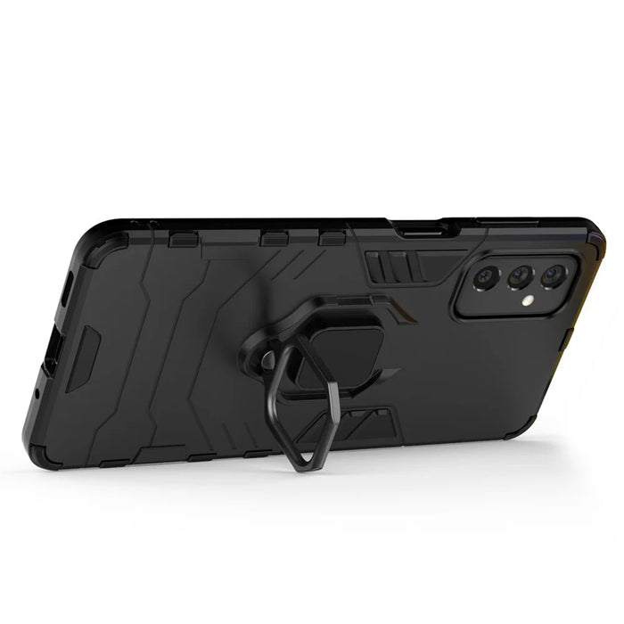 Ring Holder Kickstand Hard PC + Flexible Soft TPU Dual Layer Shock Absorption Protective Cover for Samsung Galaxy M52 5G - Black - 3
