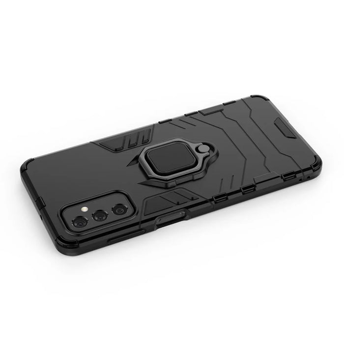 Ring Holder Kickstand Hard PC + Flexible Soft TPU Dual Layer Shock Absorption Protective Cover for Samsung Galaxy M52 5G - Black - 5