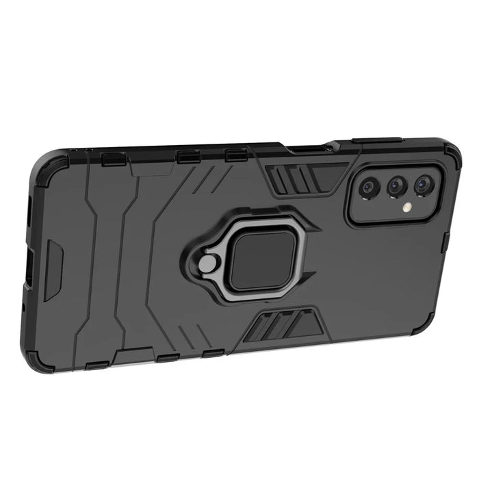 Ring Holder Kickstand Hard PC + Flexible Soft TPU Dual Layer Shock Absorption Protective Cover for Samsung Galaxy M52 5G - Black - 6