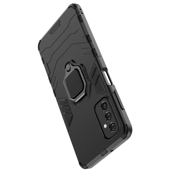 Ring Holder Kickstand Hard PC + Flexible Soft TPU Dual Layer Shock Absorption Protective Cover for Samsung Galaxy M52 5G - Black - 7