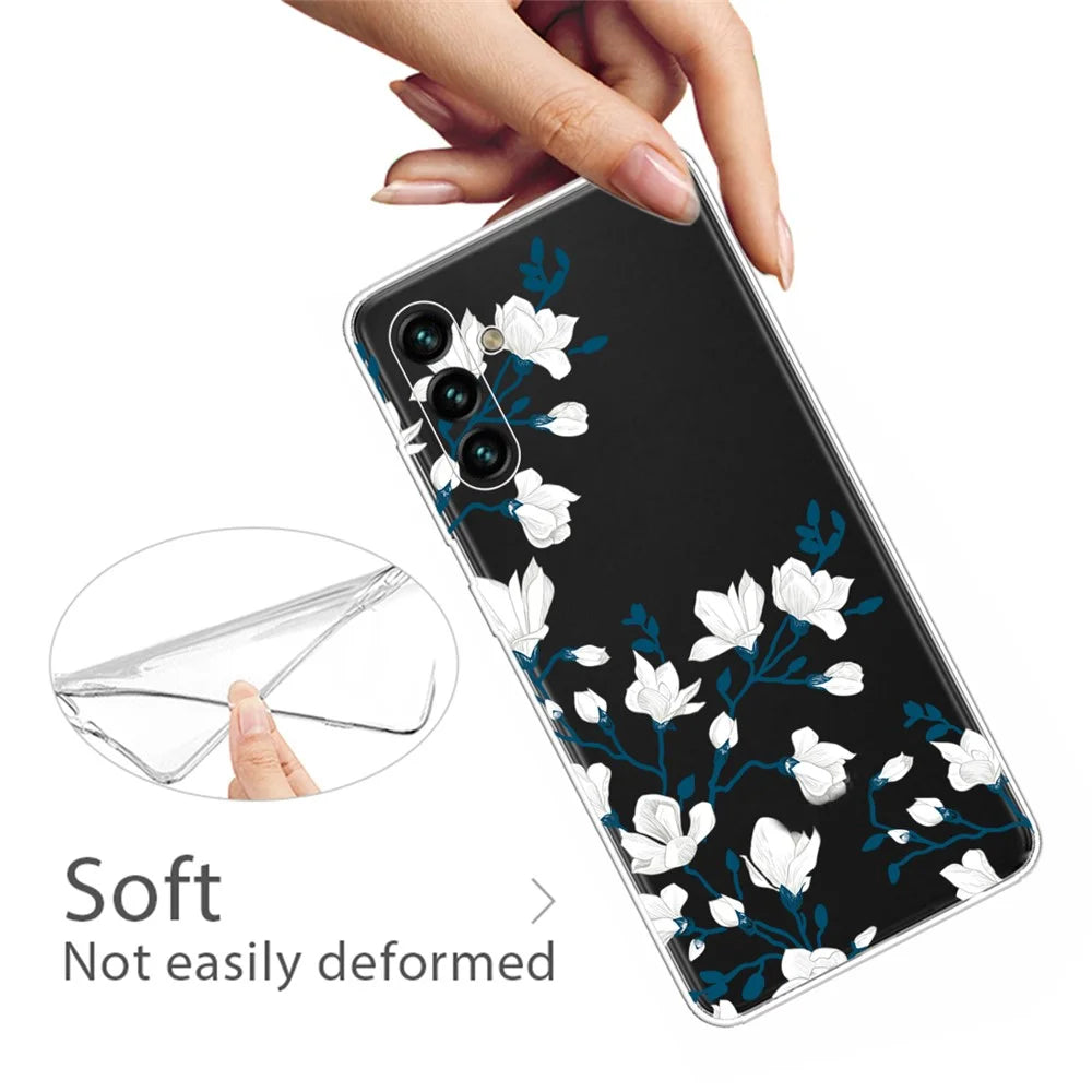 Pattern Printing IMD Soft TPU Slim Phone Protective Case Cover for Samsung Galaxy A13 5G / A04s 4G (164.7mm) - White Flowers - 2