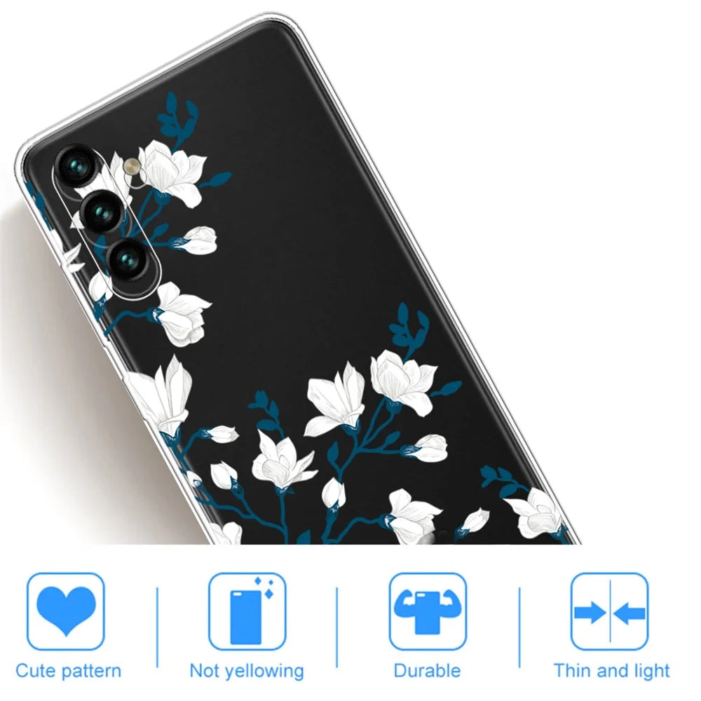 Pattern Printing IMD Soft TPU Slim Phone Protective Case Cover for Samsung Galaxy A13 5G / A04s 4G (164.7mm) - White Flowers - 3