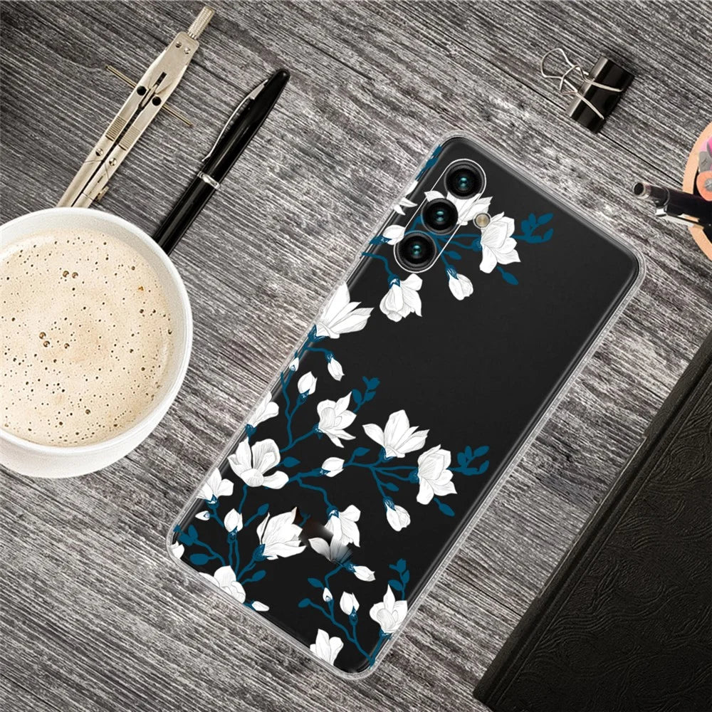Pattern Printing IMD Soft TPU Slim Phone Protective Case Cover for Samsung Galaxy A13 5G / A04s 4G (164.7mm) - White Flowers - 4