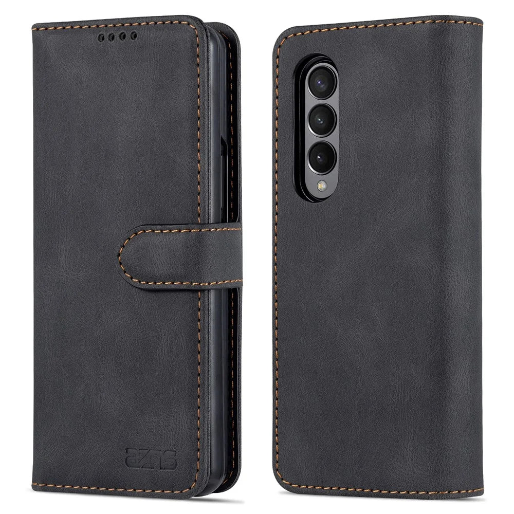 AZNS PU Leather Magnetic Clasp Closure Well-Protected Shockproof Phone Case with Stand Wallet for Samsung Galaxy Z Fold3 5G - Black - 1