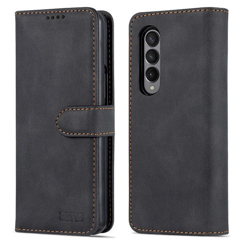 AZNS PU Leather Magnetic Clasp Closure Well-Protected Shockproof Phone Case with Stand Wallet for Samsung Galaxy Z Fold3 5G - Black - 1