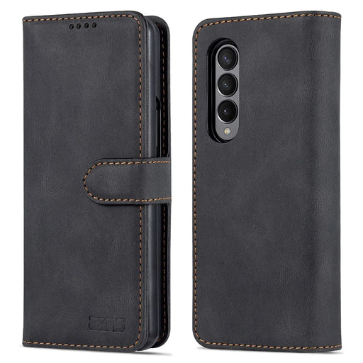 AZNS PU Leather Magnetic Clasp Closure Well-Protected Shockproof Phone Case with Stand Wallet for Samsung Galaxy Z Fold3 5G - Black - 1