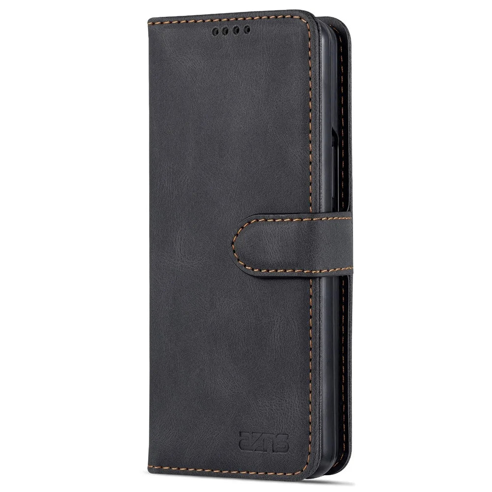 AZNS PU Leather Magnetic Clasp Closure Well-Protected Shockproof Phone Case with Stand Wallet for Samsung Galaxy Z Fold3 5G - Black - 2