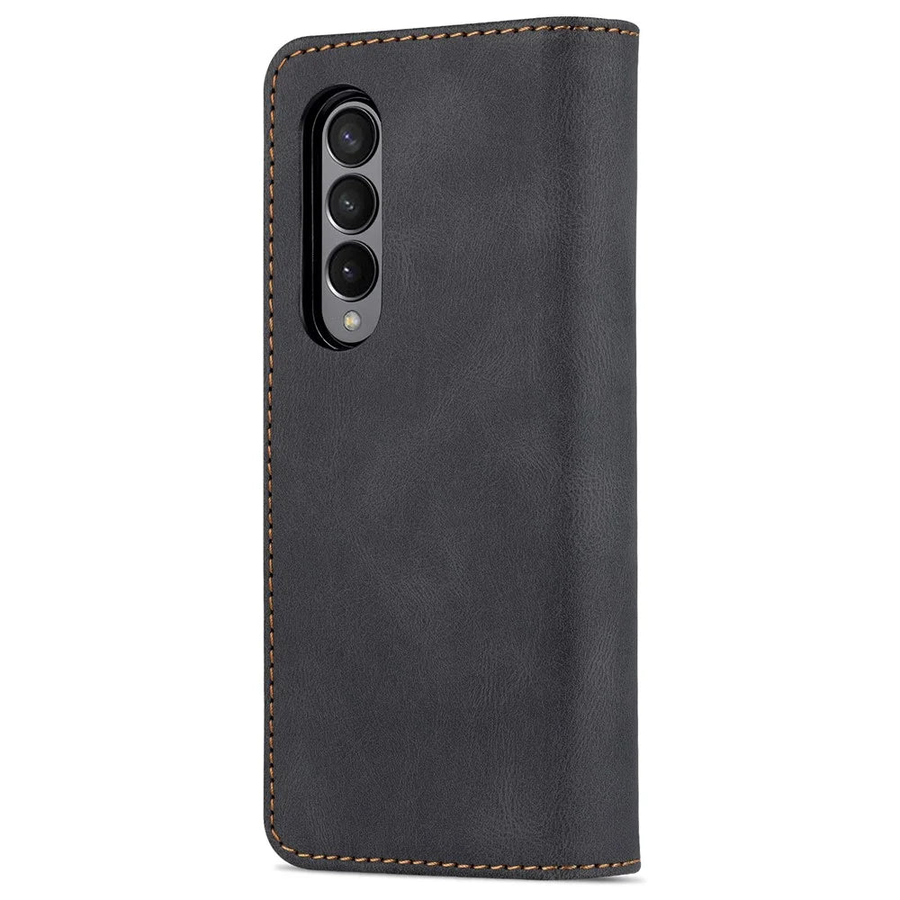 AZNS PU Leather Magnetic Clasp Closure Well-Protected Shockproof Phone Case with Stand Wallet for Samsung Galaxy Z Fold3 5G - Black - 3