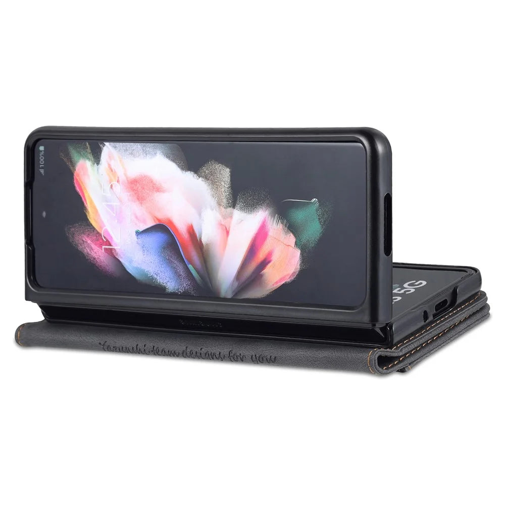 AZNS PU Leather Magnetic Clasp Closure Well-Protected Shockproof Phone Case with Stand Wallet for Samsung Galaxy Z Fold3 5G - Black - 6