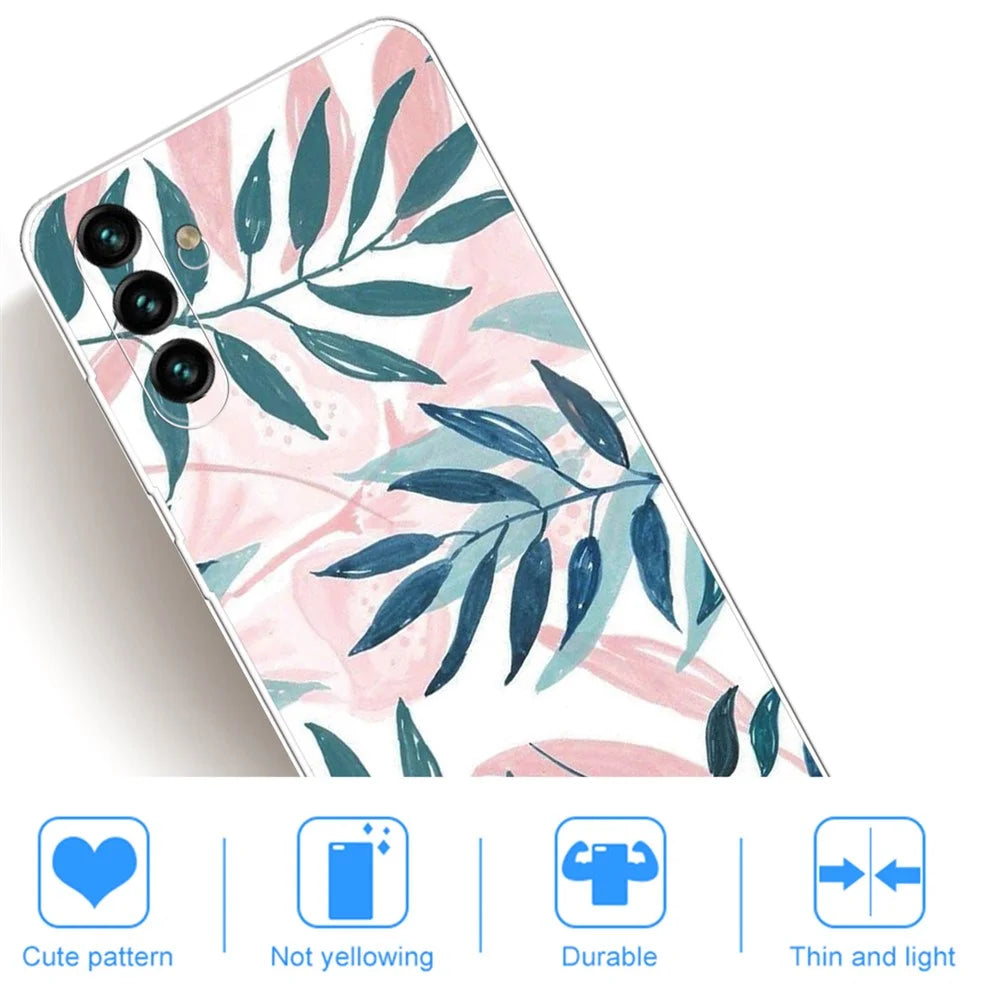 Pattern Printing Anti-drop Freely-twisted Soft TPU Mobile Phone Back Case Cover for Samsung Galaxy A13 5G / A04s 4G (164.7mm) - Leaf - 3