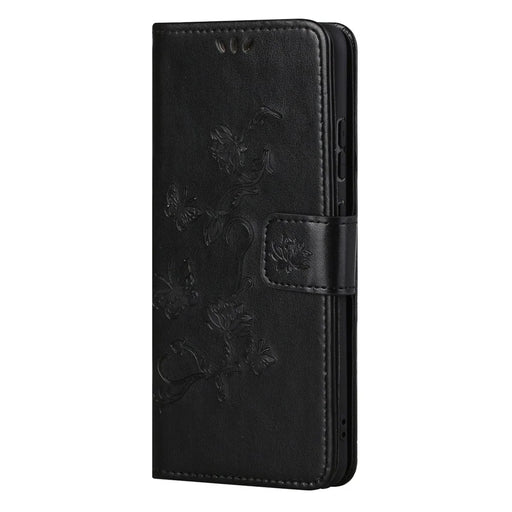 Butterfly Flower Imprinting Anti-Scratch Anti-Drop Leather Phone Wallet Stand Cover with Strap for Samsung Galaxy M52 5G - Black - 2