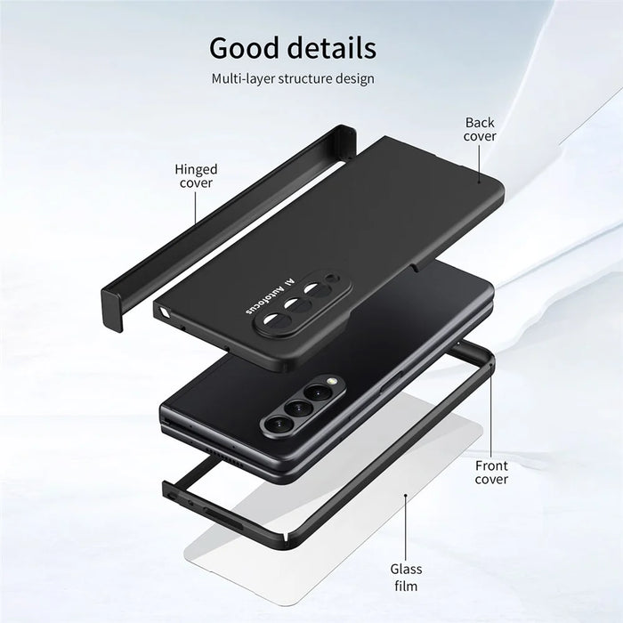 Hard PC Phone Flip Case Cover with Glass Screen Protector for Samsung Galaxy Z Fold3 5G - Black - 7